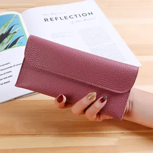 Pasokan langsung pabrik dompet panjang wanita tas tangan kulit PU Fashion tempat kartu kredit dompet pengganti uang Organizer