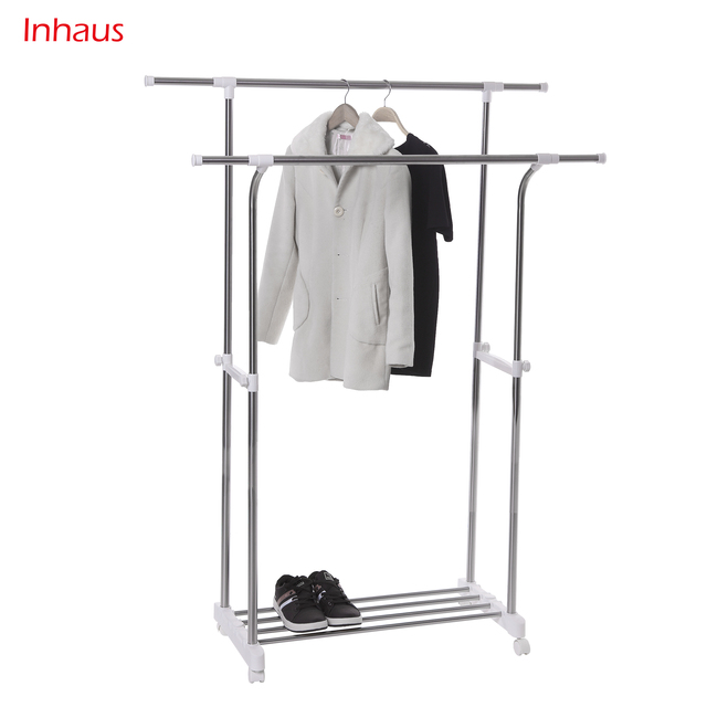 Adjustable Stainless Steel Strong Single Pole Clothes Hanging Door Clothes Drying Rack with Wheels