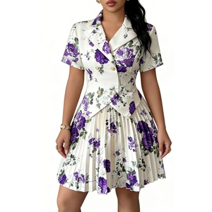 ชุดแฟชั่นใหม่สำหรับผู้หญิงฤดูใบไม้ผลิ/ฤดูใบไม้ร่วง - เสื้อลำลองพิมพ์ลายดอกไม้สุดหรูและกระโปรงสั้น ชุดแฟชั่น 2 ชิ้น - Product Image 2