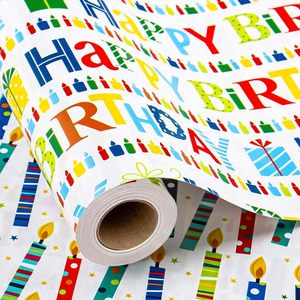 Rouleau de papier cadeau d'anniversaire, 46,8 pieds carrés, design réversible, pour fête d'anniversaire, cadeau, artisanat, recyclable - Product Image 1