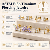 Kaishee 16G G23 Titane, Stud à dos plat, Stud pour lèvre à filetage allongé, Zircon cubique, Piercing Méduse, Piercing en Titane, Bijoux de corps