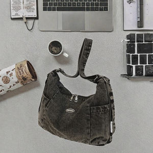 Marque chinoise 	 Sac fourre-tout décontracté léger pour femme en jean, multifonctionnel, style japonais, fermeture éclair - Product Image 3