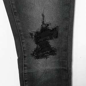 Jean de marque de haute qualité, style Rock Revival, déchiré, en denim, à double genouillère, <span class=keywords><strong>pour</strong></span> homme, grande taille, noir, coupe droite, avec maintien moyen - Product Image 5