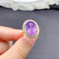 Cincin Amethyst Alami Unik, Batu Permata Ungu Besar dan Menonjol, Perhiasan Perak S925 untuk Pengecer Kelas Atas