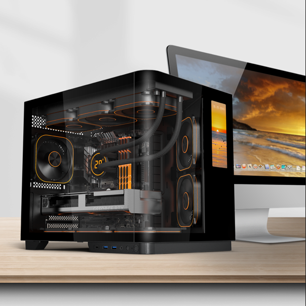 OEM SOEYI New Curved Tempered Glass Computer Case MATX Wholesales Gaming Computer PC Case 6inches Lcd Display Screen