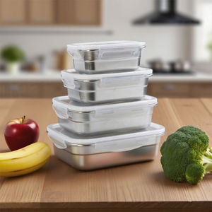 Rectangular Leakproof <b>Lunch</b> Bento Box Stackable Food Container 304 Stainless Steel <b>Lunch</b> Box Plastic Lid - Product Image 1
