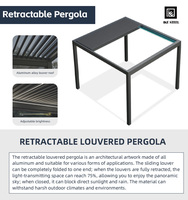 Pergola coulissante rétractable moderne en aluminium, imperméable, pour extérieur, avec toit, cadre thermolaqué, commande motorisée, pour balcon et terrasse