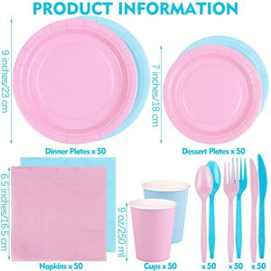 Solid Color Party Supplies Disposable Tableware Set 175 Pieces For 25 People With <b>Plates</b> Cups Napkins And Utensils - Product Image 5