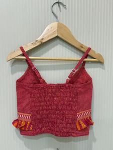 Twisha – Haut sans manches en coton tissé à rayures avec Lehenga imprimé – Marron et orange - Product Image 1