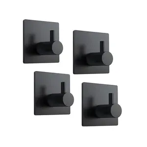 Wall Mounted No Drill 3m Self Adhesive Kitchen Bathroom Black Square Robe Hooks