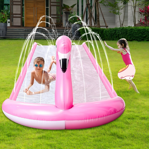 Pink Flamingo Themed Water Slide with Sprinkler and 2 <b>Surf</b> Riders for Kids Backyard Racing - Product Image 5