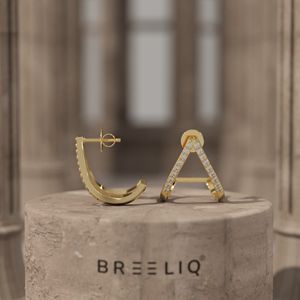 Boucles d'oreilles clous en or blanc massif 14 carats avec diamants triangulaires pour femme, bijoux initiales lettre A, délicats et géométriques - Product Image 2