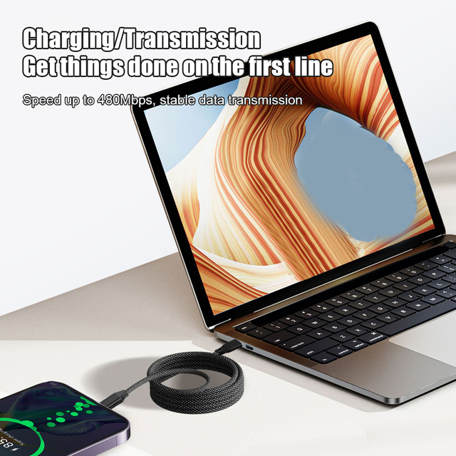 Magnetic Absorption 60W Type-C to Type-C Cable for Data Sync & Charging