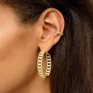 Gemnel Bohemia Jewelry Gold Plated Micro Pave Diamond Link Large Hoop Women Earrings