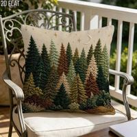 Housse de coussin brodée Kongyu Home Textiles, motif forêt, pin, lune, étoile, décoration rustique