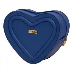 Sac à bandoulière en forme de cœur bleu royal raffiné pour femmes Fana avec fermeture à glissière, en cuir, bandoulière unique, toutes saisons - Product Image 3