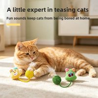 Jouet interactif universel pour chaton et adulte, en peluche de dessin animé avec boule de sisal connectée, plume et pompon, résistant aux morsures, pour le nettoyage des dents