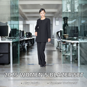 Elegant Women's Black Crepe <b>Suit</b> Set O-Neck Full Sleeve Pockets Regular Fit Autumn Wear - Product Image 2