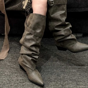 Botas de Ante Sintético por Encima de la Rodilla con Punta Puntiaguda y Correa con Hebilla, Tendencia de Moda Otoñal, Botas para Mujer - Product Image 2
