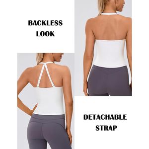 Womens <b>Halter</b> Workout Top Deep V <b>Neck</b> Built In <b>Bra</b> Longline Padded Tank Camisole Gym Sports <b>Bra</b> - Product Image 5