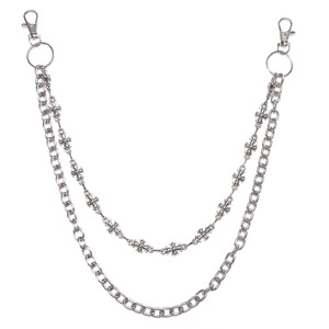 yueli Double Layer Metal Pants Chain With <b>Cross</b> Hip Hop Denim Chain For Daily Wear Tibetan <b>Silver</b> Waist Chain - Product Image 5