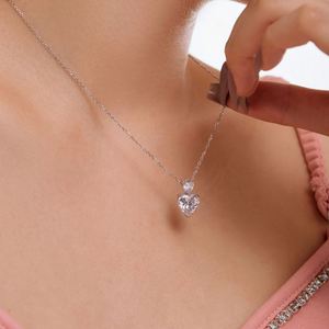 DYLAM Exquisite <b>Solid</b> Sterling <b>Silver</b> Rhodium Plated Clear Pink 5A Cubic Zirconia Heart Pendant <b>Necklaces</b> - Product Image 5