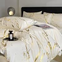 Parure de lit de luxe ultra douce effet soie, broderie lavée à l'eau, 4 pièces, housse de couette et drap plat pour mariage, hôtel, toutes saisons