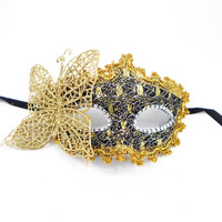 Masque de soirée DAMAI pour femme, doré et noir, élégant, style vénitien, pour Halloween, Mardi Gras, bals de promo, avec dentelle et bordure à sequins