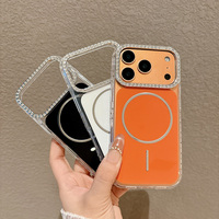 Coque de téléphone magnétique de luxe avec cadre en diamant pour iPhone 17 Pro Max 13 14 15 16 Pro – Accessoire mobile tendance