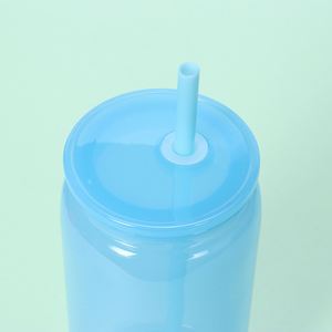 16oz Single Layer Mason Plastic Cup High-Grade Transparent Colorful <b>Reusable</b> Tumbler With <b>Straw</b> Gift Cup for Daily Use - Product Image 2