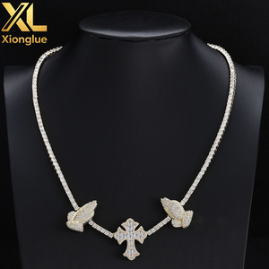 Hip Hop Brass/Copper Alloy 3.5mm <b>Cross</b> Prayer Hand Zircon Micro Insert Link <b>Chain</b> Customized Engagement Unisex Retro Necklace - Product Image 6