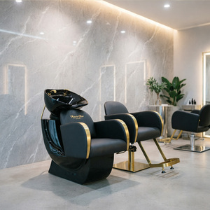 Ensemble de fauteuils de lavage de luxe personnalisables Sulin noir et or, station de lavage de cheveux avec fauteuil de barbier pour salon de beauté et <span class=keywords><strong>spa</strong></span> - Product Image 4