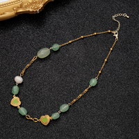 Collier ras du cou en acier inoxydable émaillé avec perles d'eau douce et aventurine verte mélangée en forme de cœur pour boutiques romantiques, vente en gros OEM