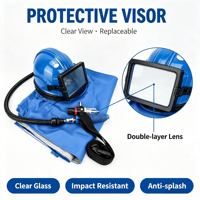 Kit complet de casque de sécurité pour sablage Born Machinery avec visière double couche, tuyau d'air de 1200 mm et régulateur réglable