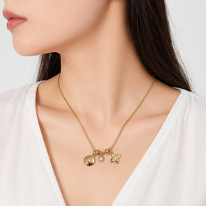 Flower Medallion Charm Necklace Stainless Steel Zircon Flat Curb Chain Adjustable <b>Gold</b> and Silver Color Options - Product Image 5