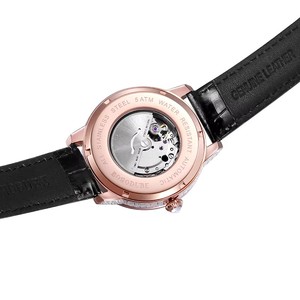 Montre mécanique automatique pour homme, boîtier en or rose, bracelet en cuir noir, bracelet en diamant, cadran lumineux, étanche 5BAR - Product Image 2