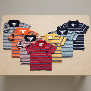 T-shirt à manches courtes en coton pour enfants, vente en gros, à rayures, été - Product Image 2