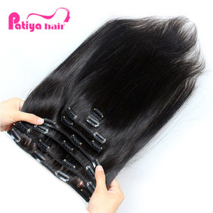 Extensions de <span class=keywords><strong>cheveux</strong></span> humains Remy naturels vierges noirs lisses à clipser Pinces à <span class=keywords><strong>cheveux</strong></span> bruts indiens en pièces pré-collées pour femmes - Product Image 1