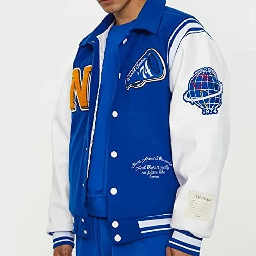 Custom jacket man varsity hoodie sky blue varsity jacket buttons design cotton polyester embroidery or printing logo