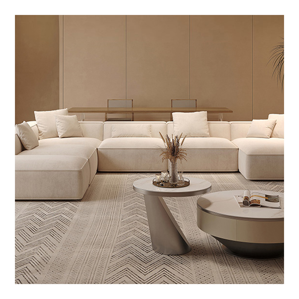 Italian Minimalist Sofa Tofu Block - Cream Fabric, Modular Design