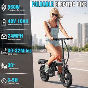 Bicicleta Eléctrica Plegable LelekuaI de 14 Pulgadas, Motor sin Escobillas de 500W, Batería de Litio, Alcance de 32 Millas, Bicicleta Eléctrica para Desplazamientos - Product Image 2