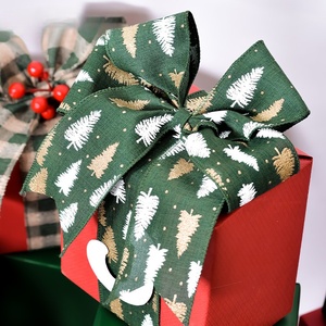 Pita Grosgrain Linen Dekorasi Karangan Bunga Natal Bermotif Kepingan Salju dan Kotak-Kotak dengan Tepi Kawat Lebar 6.3cm - Product Image 2