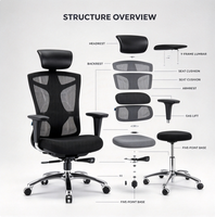 Chaise de bureau ergonomique à dossier haut en maille avec appui-tête réglable, support lombaire et base en aluminium pour espace de travail commercial