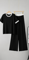 Ensemble 2 pièces pour femme : pantalon large assorti et t-shirt à manches courtes avec bordure contrastante et taille élastique – Idéal pour l'été – Fournisseur OEM