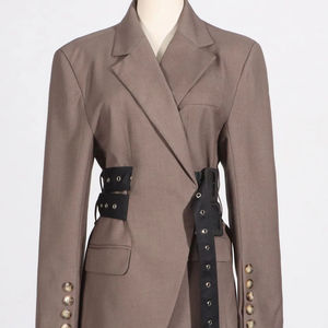 Tuta grigiastro oversize alla moda <span class=keywords><strong>con</strong></span> cintura decorativa <span class=keywords><strong>con</strong></span> dettagli di alta moda in stile grigio pantaloni <span class=keywords><strong>Blazer</strong></span> a due pezzi <span class=keywords><strong>con</strong></span> cintura lunga - Product Image 1