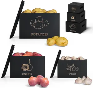감자 및 양파 보관함, 프리미엄 식료품 저장실 보관함 및 보관 용 대나무 야채 마늘 보호기 솔루션