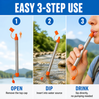 Paille filtrante à eau EXROAD pour l'extérieur, filtre à eau portable, filtre à eau pour le camping, équipement de survie d'urgence, kit de randonnée et de voyage