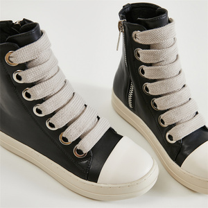 Spedizione Veloce <span class=keywords><strong>Sneakers</strong></span> Alte a Punta Tonda Scarpe Casual Invernali da <span class=keywords><strong>Donna</strong></span> in Pelle Nera Stivaletti alla Caviglia con Zip e Lacci Stivali da Moto - Product Image 3