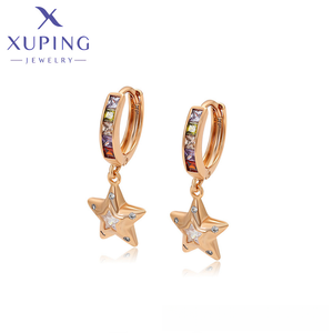 XUPING Pendientes de Estrella de Cristal Chapados en Oro de 18K con Piedras de Colores, Joyería de Moda Hipoalergénica al por Mayor - Product Image 1