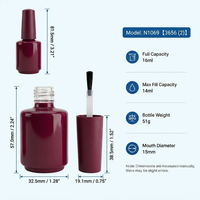 Flacon de vernis gel vide de 16 ml, étiquette privée, flacon en verre pour ongles, forme cylindrique, pour l'emballage des produits de nail art